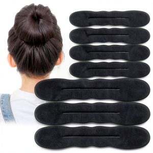 Arvintas Hair Bun Maker 10pcs Black Stretchable Donut for Easy Updos-0