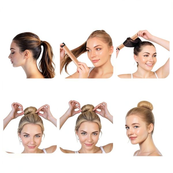 YANVIPERISK Hair Bun Maker Set 4-Piece Satin Cloth Elastic Hair Donut-2