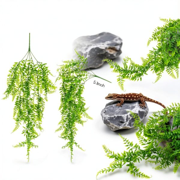 3PCS Reptile Plants for Terrarium - Fake Hanging Terrarium Plants, Artificial Boston Fern for Bearded Dragon Snake Geckos Hermit Crab Lizard Chameleon Turtle Reptile Decor(L30 xW5.1)-1